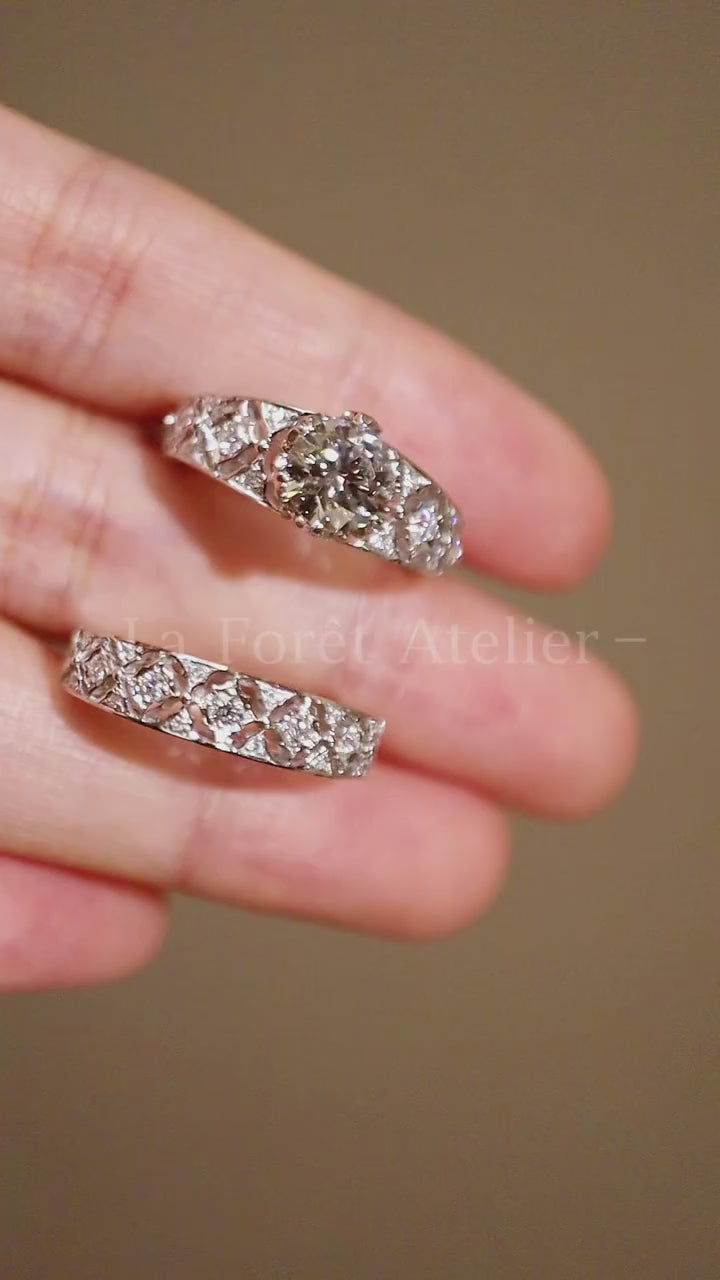 Glavira ring set featuring 1ct lab diamond and sculpted pavé band design









