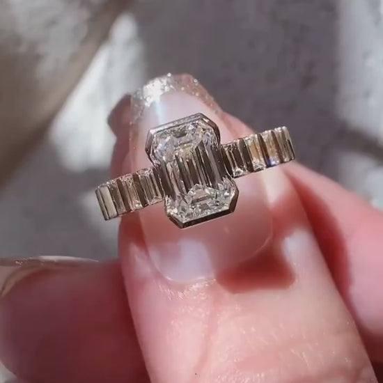 Emerald-cut lab diamond ring with baguette band

