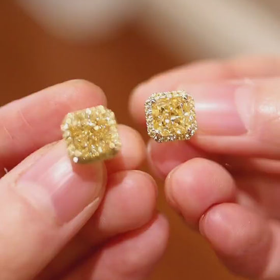 Soleira hexagon yellow diamond halo stud earrings with lab-grown diamonds








