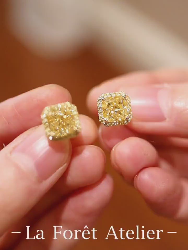 Soleira hexagon yellow diamond halo stud earrings with lab-grown diamonds








