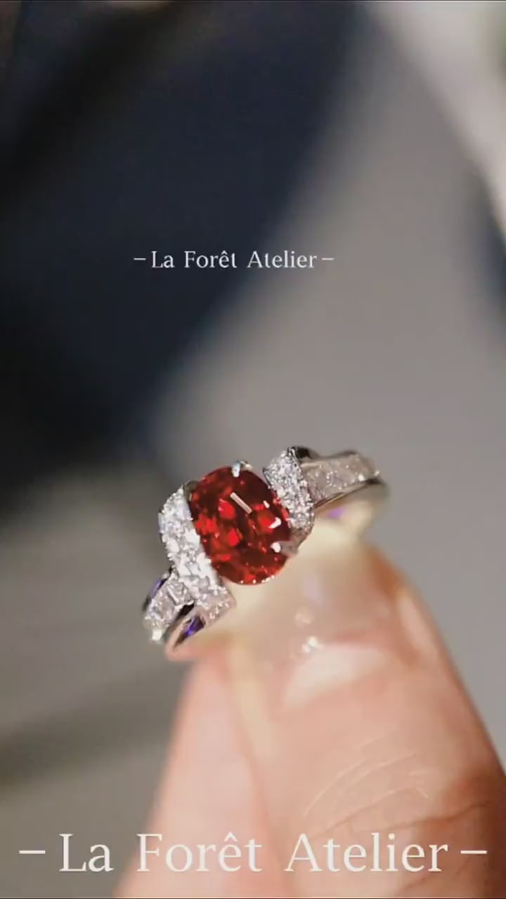 Astra lab-grown ruby ring with split diamond band design








