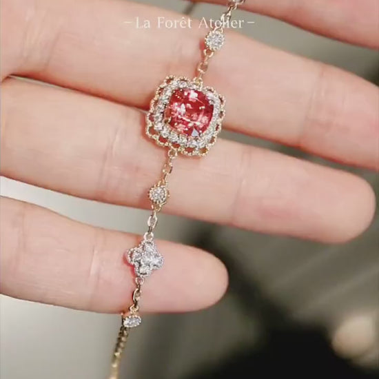 Lab-grown sapphire bracelet with diamond halo on rose gold chain








