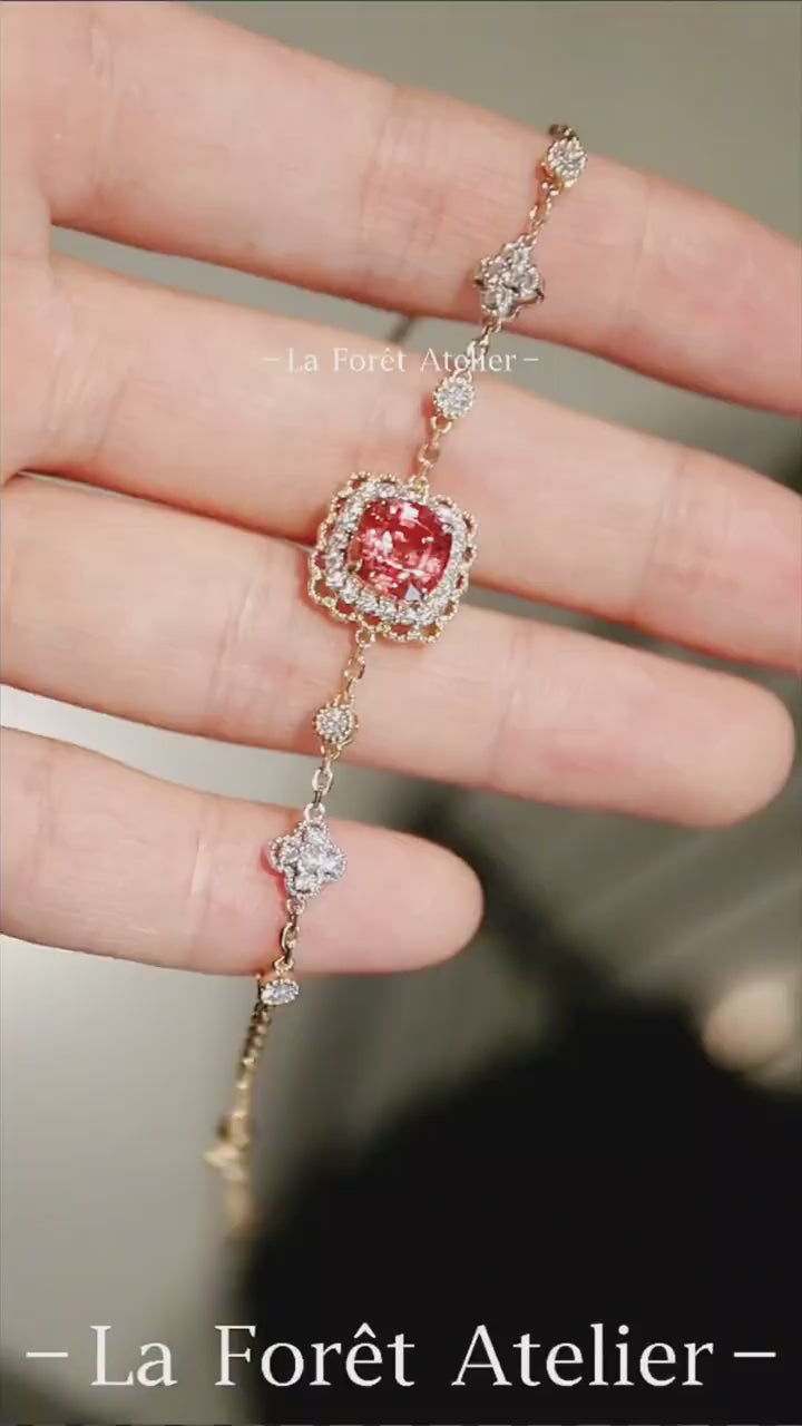 Lab-grown sapphire bracelet with diamond halo on rose gold chain








