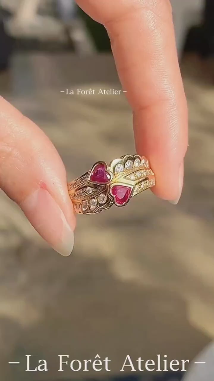 Romantic tiara-inspired ring featuring lab-grown rubies and pavé diamonds

