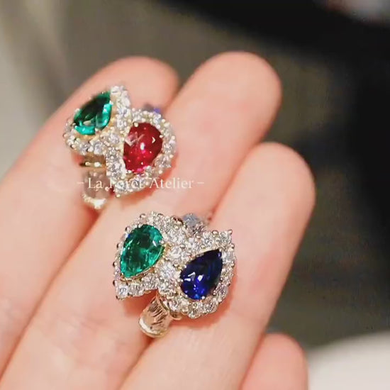 Colorful gemstone drop earrings with diamonds

