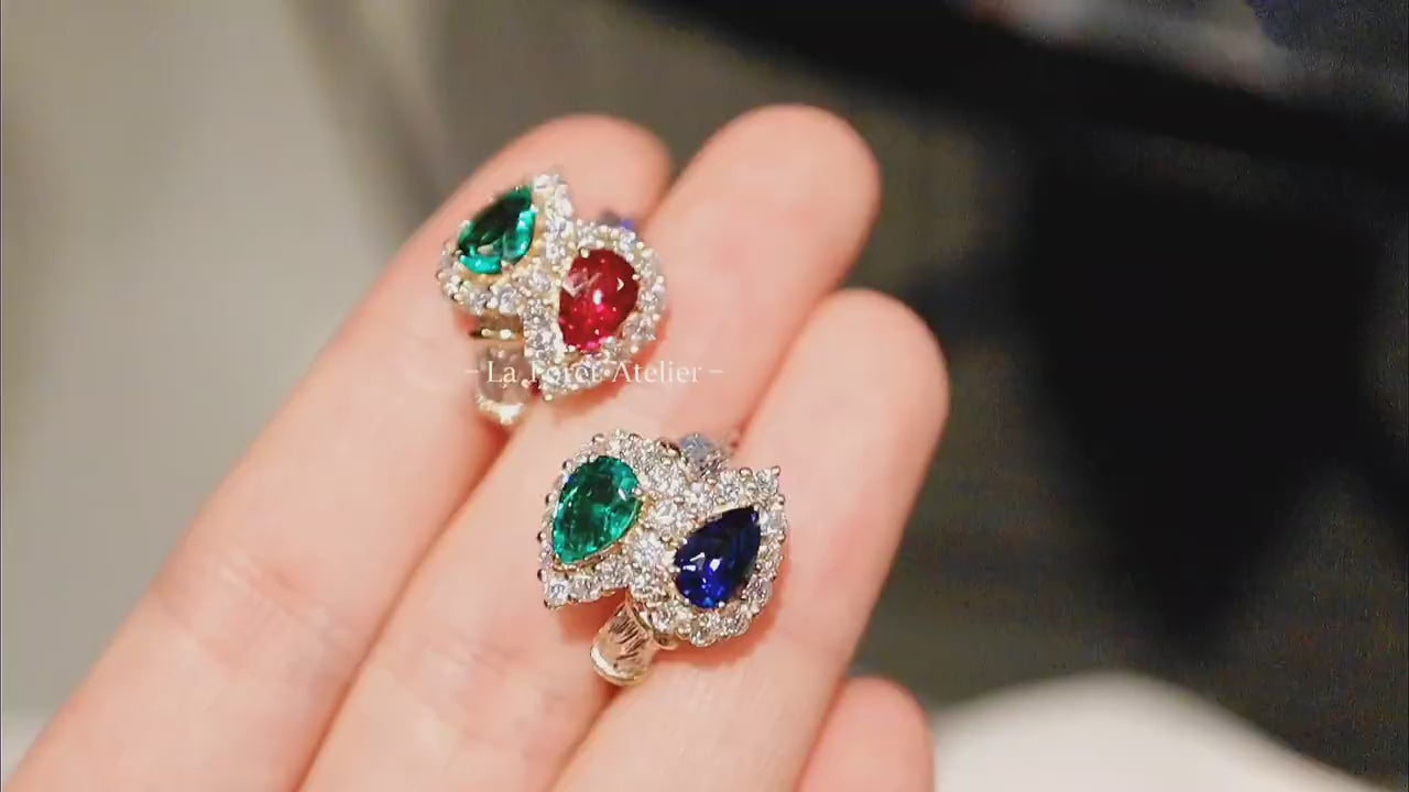 Colorful gemstone drop earrings with diamonds

