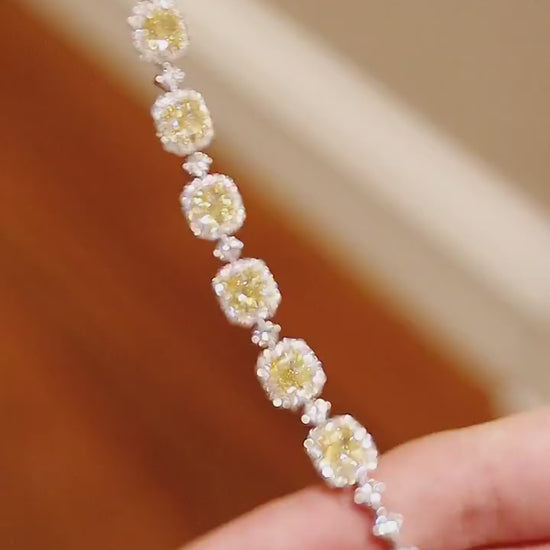 Nyara bracelet with six 1ct cushion lab diamonds and halo accents








