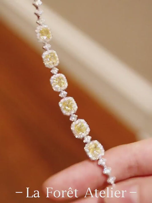 Nyara bracelet with six 1ct cushion lab diamonds and halo accents








