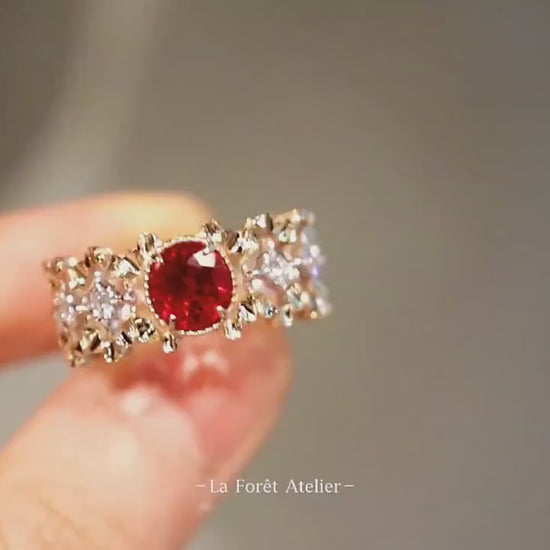 Ornate ruby band with 1.2ct lab-created center stone

