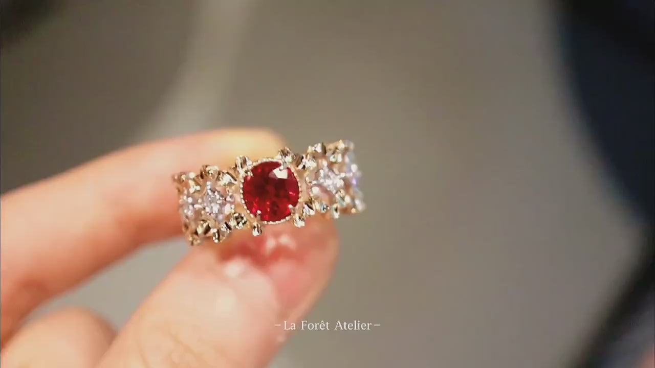 Ornate ruby band with 1.2ct lab-created center stone

