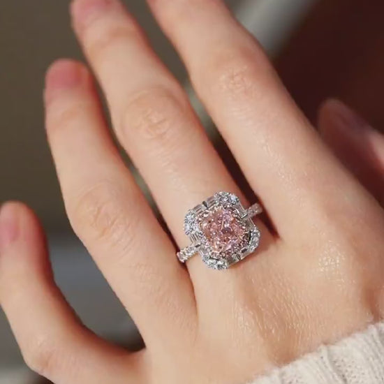 Nerisse ring with 1.5ct pink lab diamond and vintage halo setting








