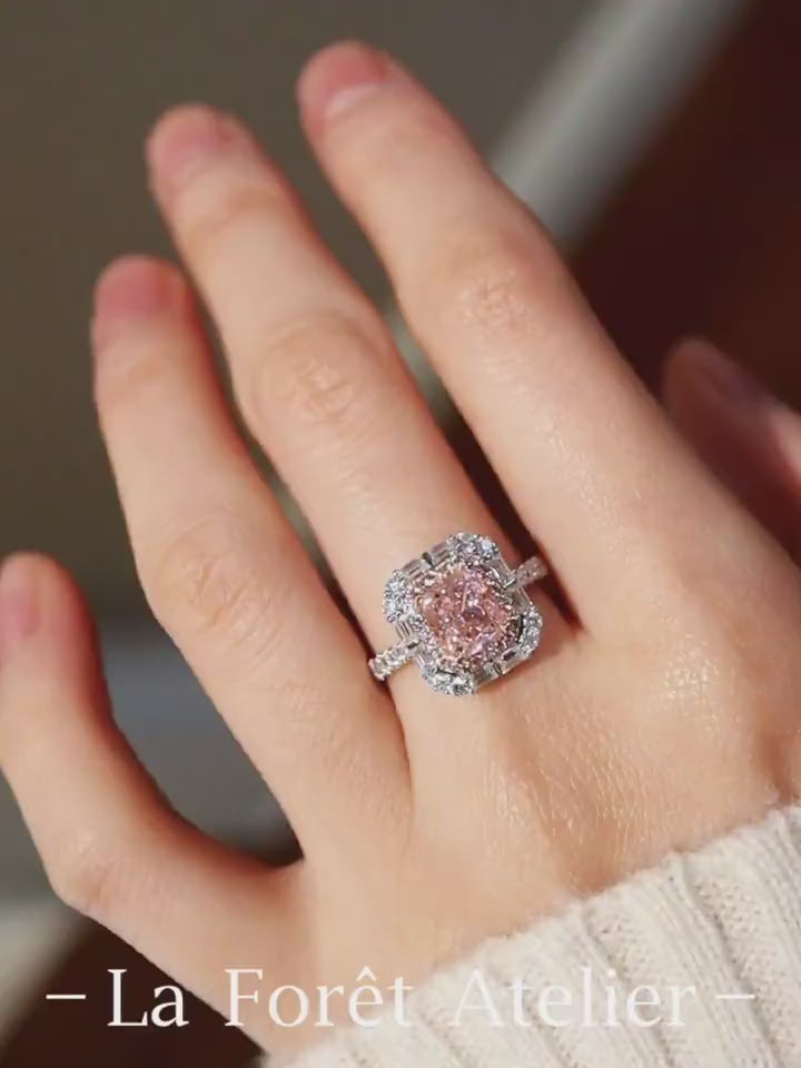 Nerisse ring with 1.5ct pink lab diamond and vintage halo setting








