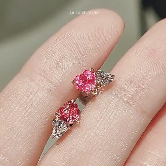 Pink and white gemstone heart earrings

