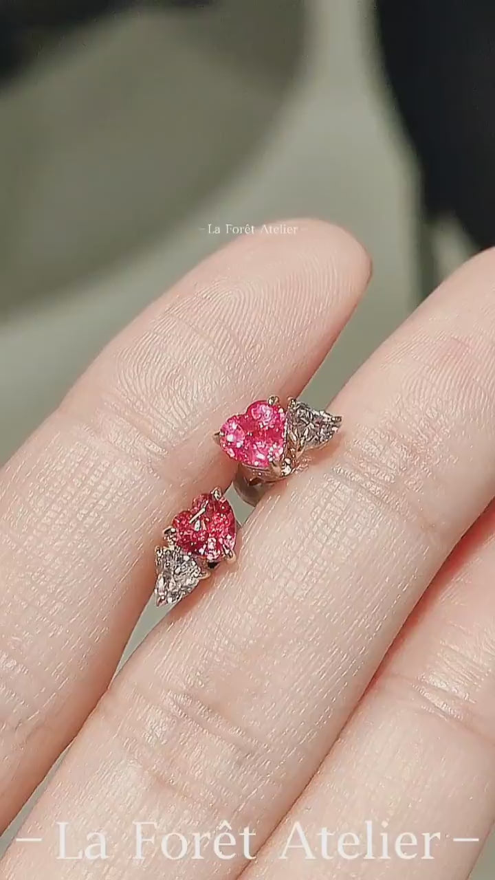 Pink and white gemstone heart earrings

