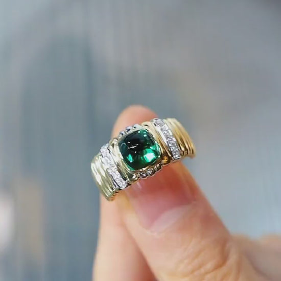 Bold gold ring with 1.8ct lab-grown sugarloaf emerald and diamond accents








