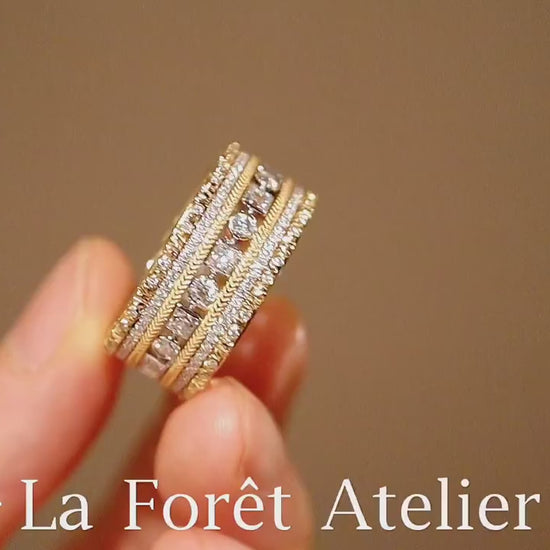 Lab diamond wide band ring with vintage textures








