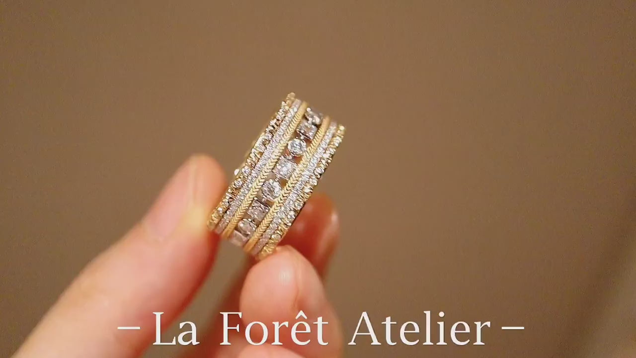 Lab diamond wide band ring with vintage textures








