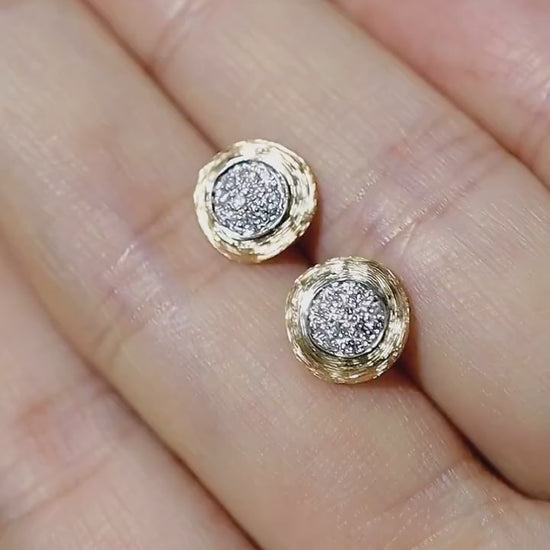 Elyra solid gold stud earrings with lab-grown diamond clusters and vintage halo detailing








