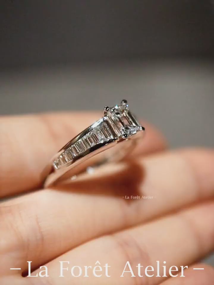 Zarelle emerald-cut 1ct lab diamond ring with baguette accents in white gold









