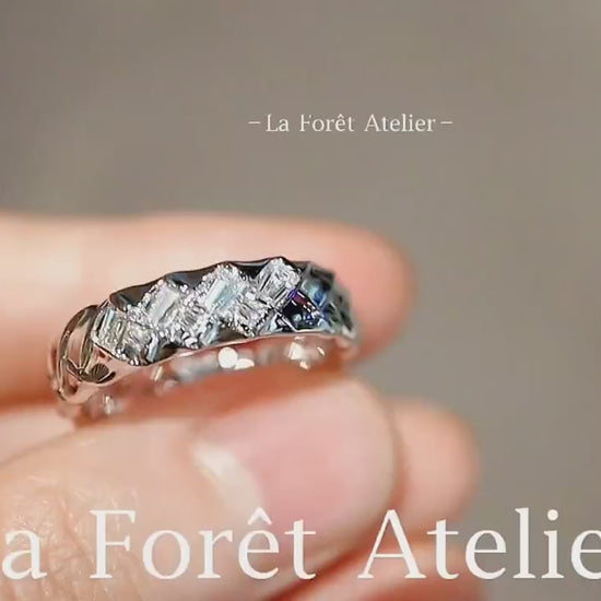 Delano ring with baguette lab diamonds and hidden sapphire accent in sleek channel setting








