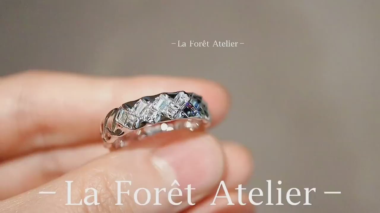 Delano ring with baguette lab diamonds and hidden sapphire accent in sleek channel setting








