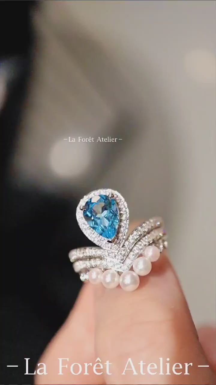 Two-piece aquamarine ring and ring guard set

