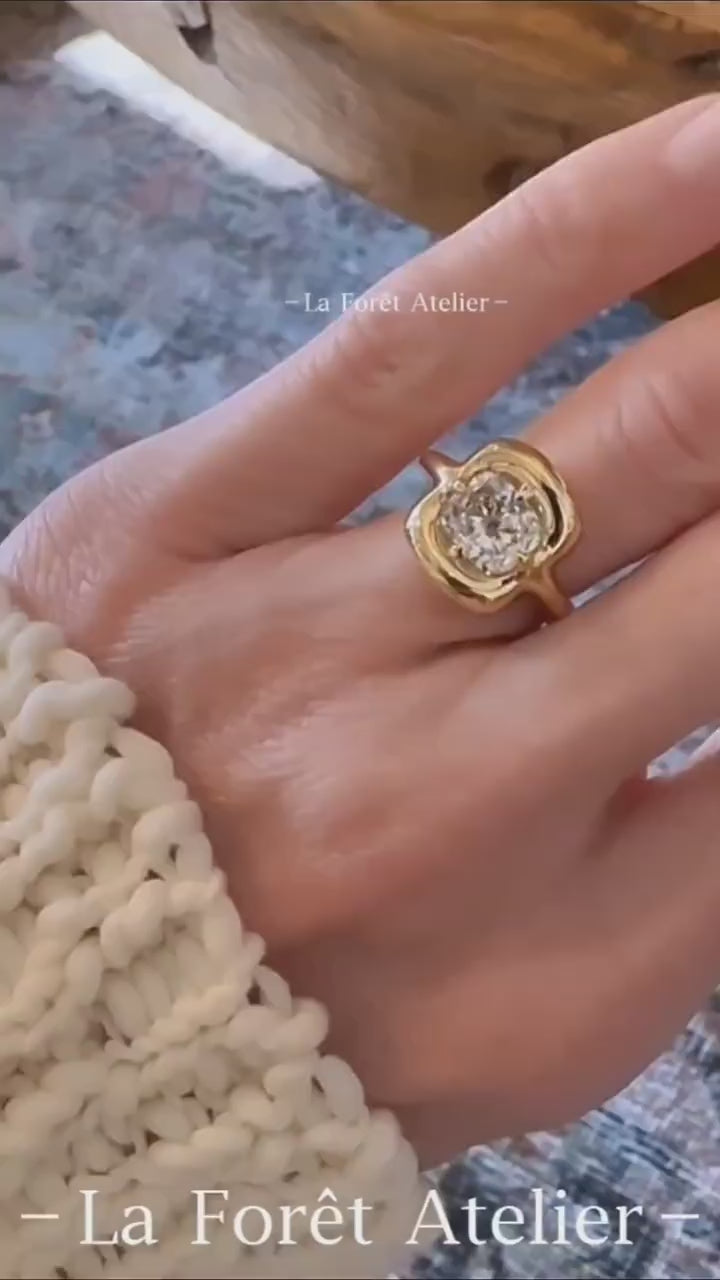 Lunelle ring with 1.5ct lab diamond in yellow gold sculptural bezel setting








