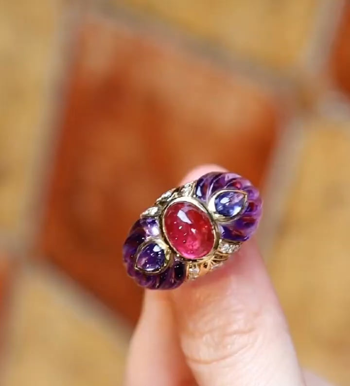 Seraphelle Tourmaline and Amethyst Statement Ring