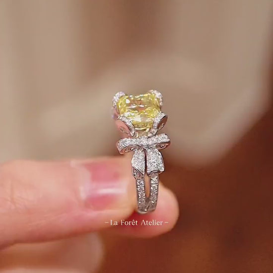 3ct radiant lab diamond ring with bow setting and pavé accents








