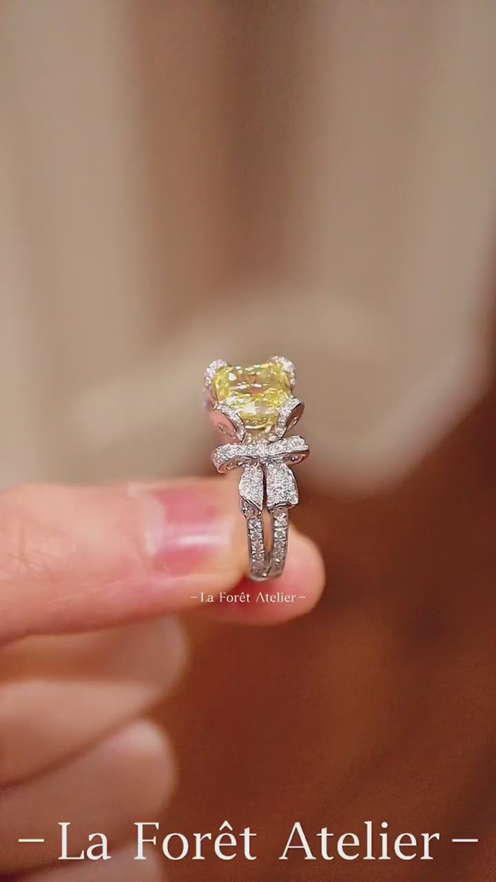 3ct radiant lab diamond ring with bow setting and pavé accents








