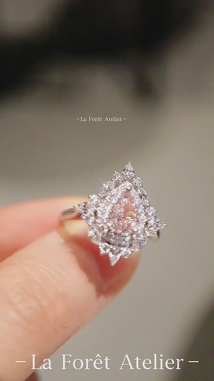 Fancy pink pear-shaped lab diamond ring with double halo

