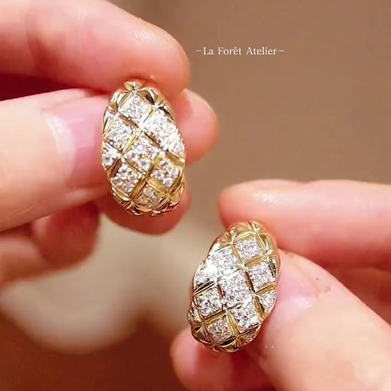 Valmira quilted gold earrings with pavé-set lab diamonds in yellow gold








