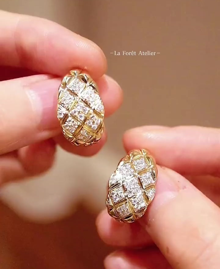 Valmira quilted gold earrings with pavé-set lab diamonds in yellow gold








