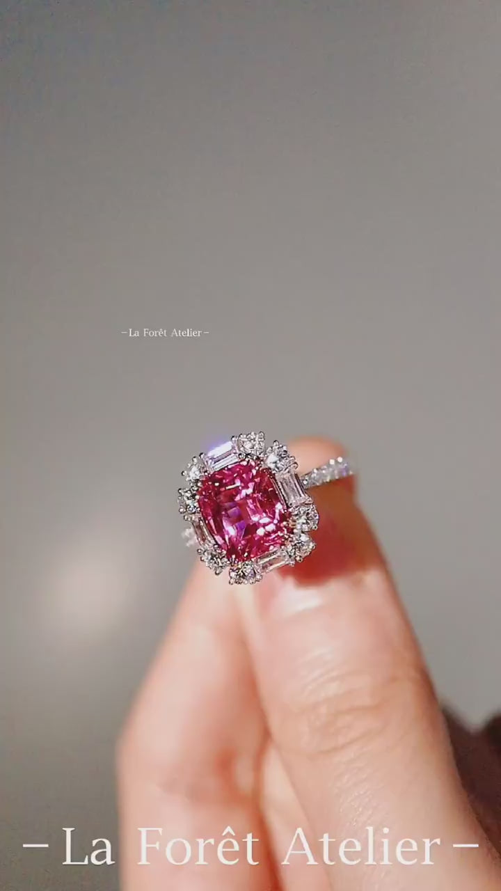 Marvelle ring with 3ct lab padparadscha sapphire and diamond halo setting








