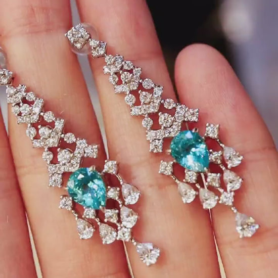 Severa chandelier earrings with lab-grown paraiba tourmalines and diamonds in white gold








