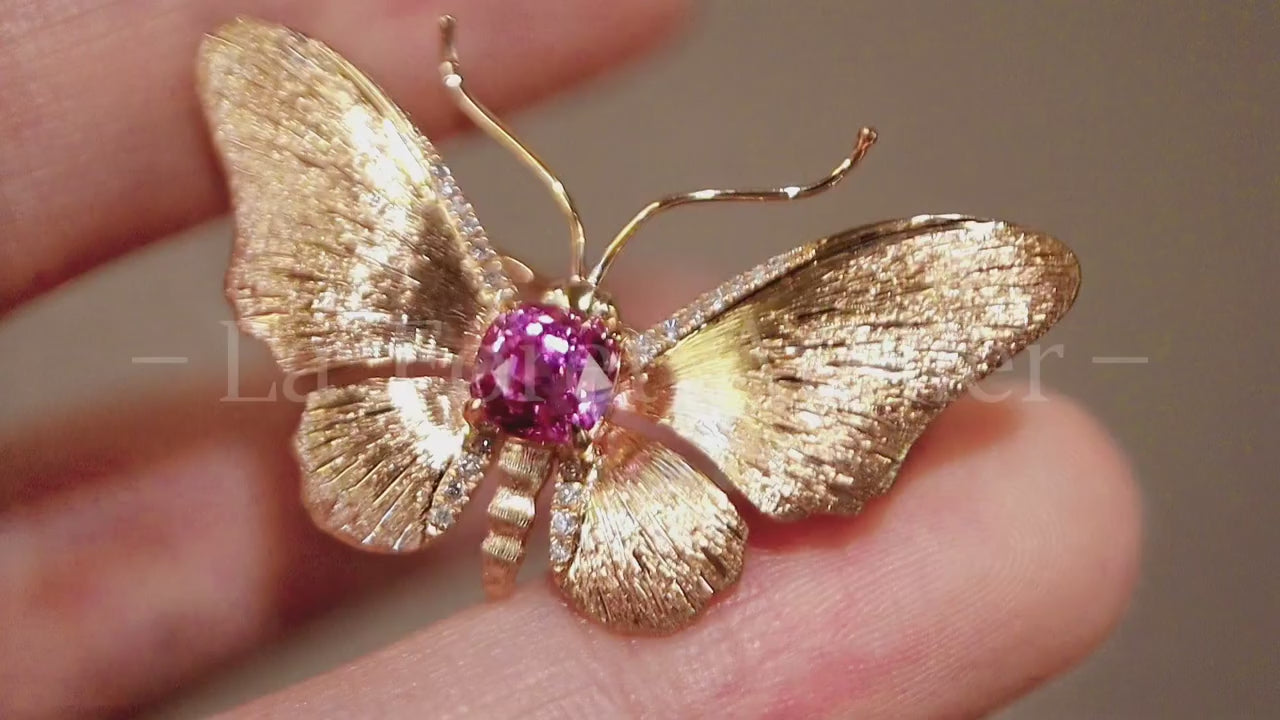 Ethelle butterfly brooch with 0.4ct lab grown purple sapphire gem








