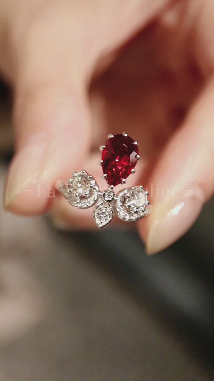 Calistara – 2ct Lab-Grown Ruby & Diamond Crown Ring