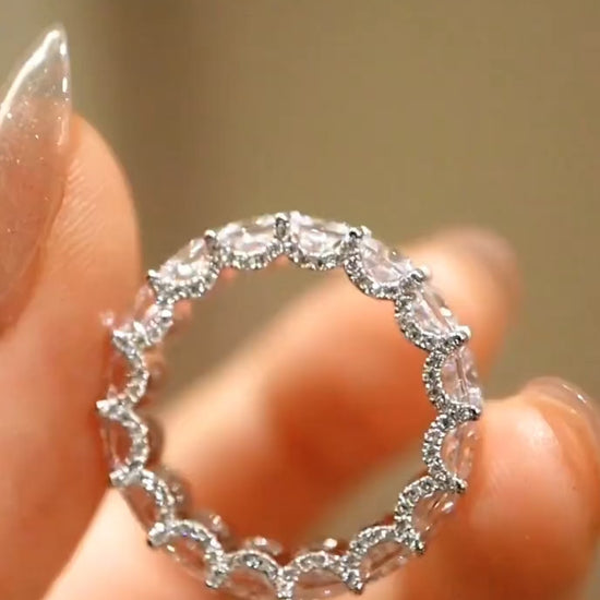 Princess-cut lab diamond eternity ring in solid white gold with geometric design