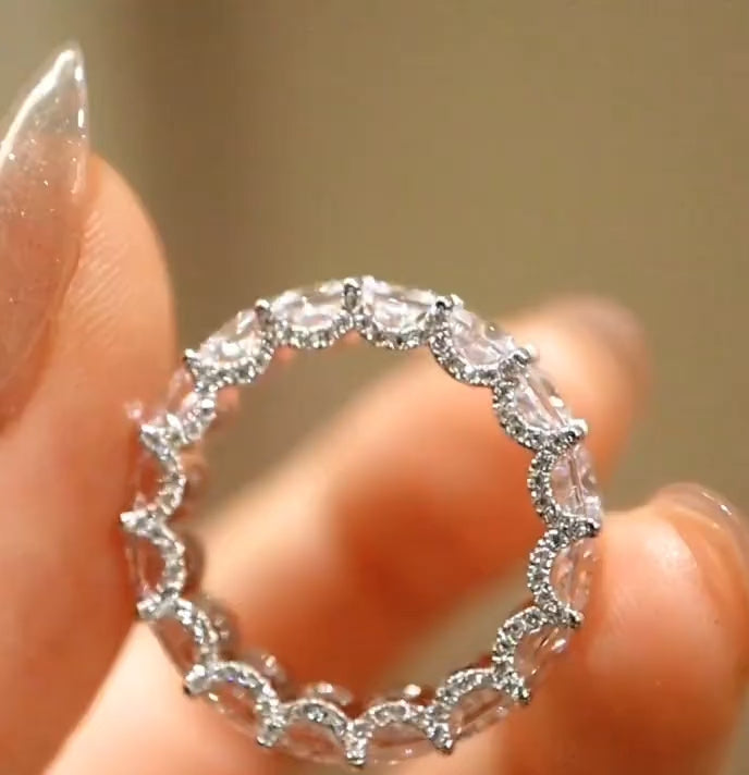 Princess-cut lab diamond eternity ring in solid white gold with geometric design